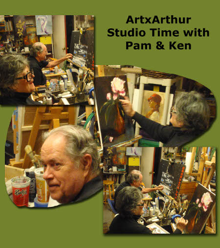 Texas painters Ken and Pam Arthur painting in their studio