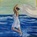 Texas painter artist Ken Arthur - Frolicking at the Beach - Acrylic on Canvas Board