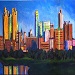 Texas painter artist Ken Arthur - Fort Worth, Texas, Skyline Painting - Mixed Media on Canvas
