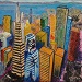 Texas painter artist Ken Arthur - San Francisco, California, Skyline Painting - Mixed Media on Board