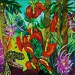 Texas painter artist Ken Arthur - Tropical Dinosaur Painting - Acrylic paint, Ampersand board 