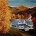 Texas painter Ken Arthur New England Church in Autumn Painting- Acrylic and Enamel
